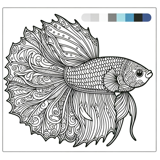 Zentangle Siamese Fighting Fish Coloring Page- 4 Free Printable Pages