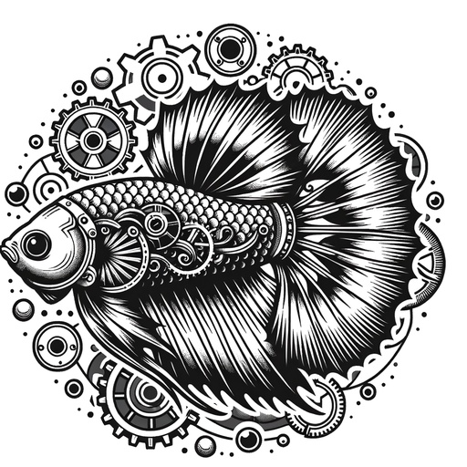 Steampunk Siamese Fighting Fish Coloring Page