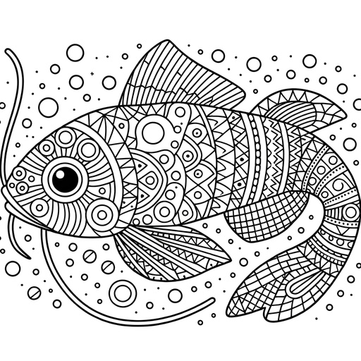 Geometric Catfish Coloring Page