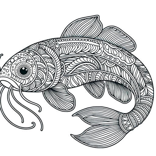 Zentangle Catfish Coloring Page