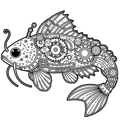 Steampunk Catfish Coloring Page