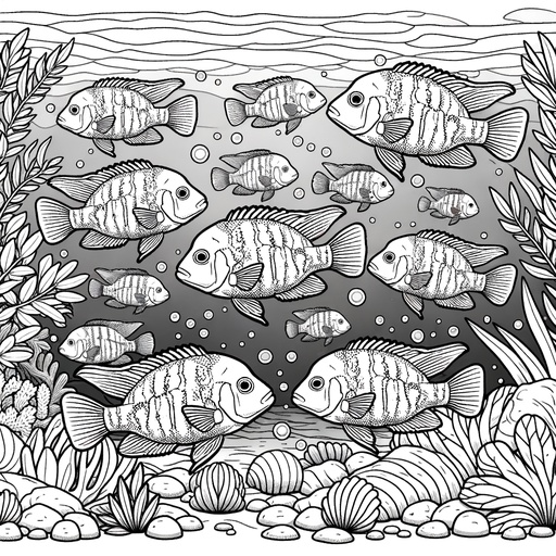 Underwater Shoal of Cichlids Coloring Page