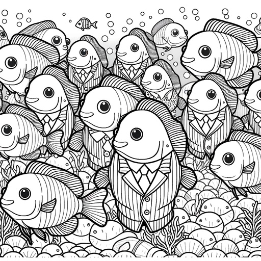 Shoal of Cichlids in Suits Coloring Page