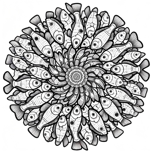 Mandala Shoal of Cichlids Coloring Page- 4 Free Printable Pages