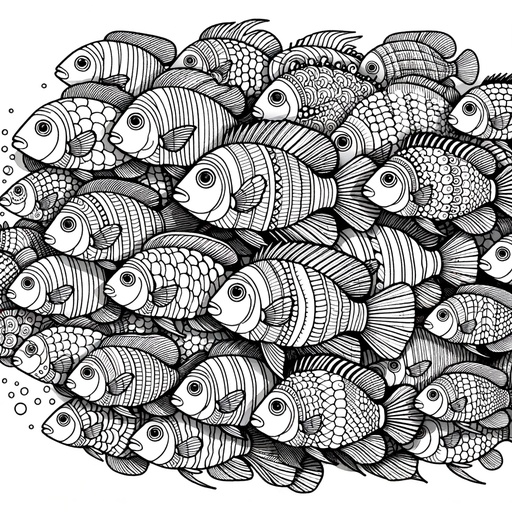 Zentangle Shoal of Cichlids Coloring Page