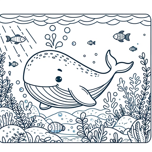 Underwater Blue Whale Coloring Page