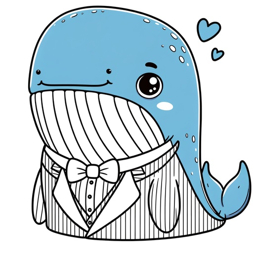 Blue Whale in Suits Coloring Page