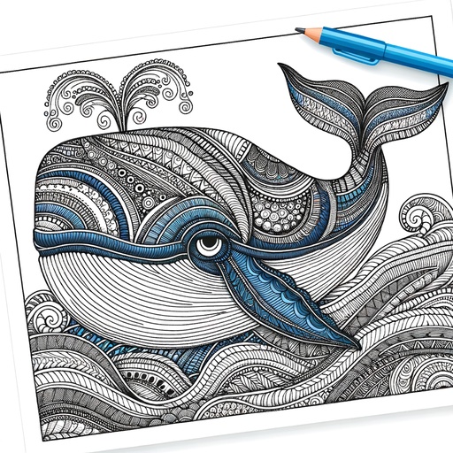 Zentangle Blue Whale Coloring Page