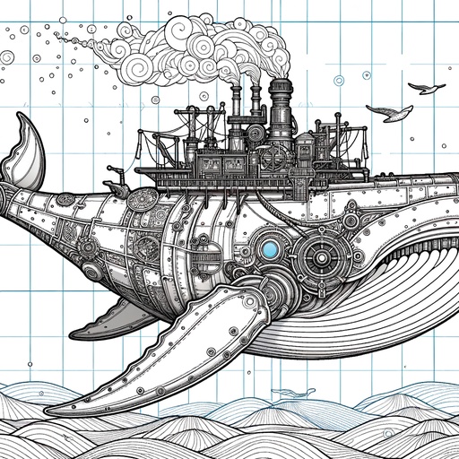 Steampunk Blue Whale Coloring Page