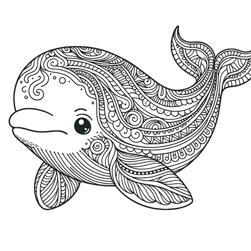 Zentangle Beluga Whale Coloring Page