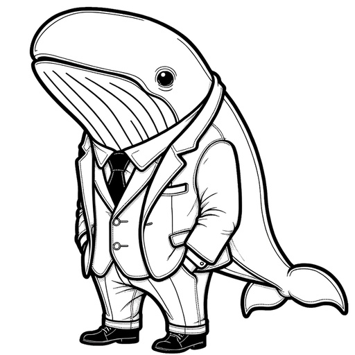 Minke Whale in Suits Coloring Page