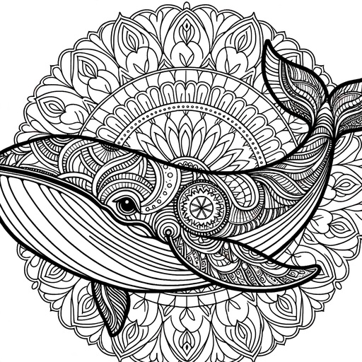 Mandala Fin Whale Coloring Page