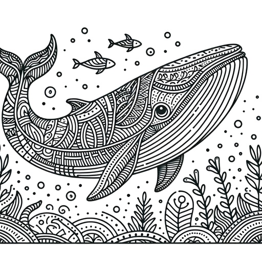 Zentangle Fin Whale Coloring Page