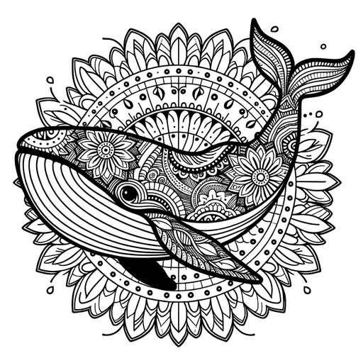 Mandala Bowhead Whale Coloring Page