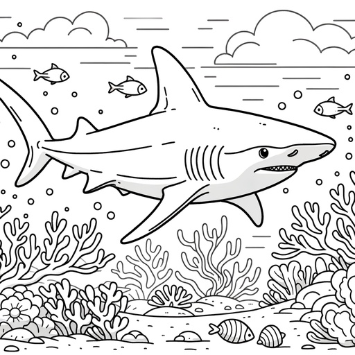 Underwater Hammerhead Shark Coloring Page