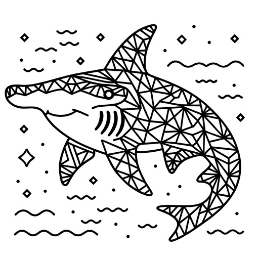 Geometric Hammerhead Shark Coloring Page