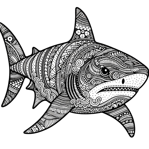 Zentangle Tiger Shark Coloring Page- 4 Free Printable Pages