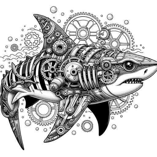 Steampunk Tiger Shark Coloring Page