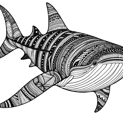 Zentangle Whale Shark Coloring Page