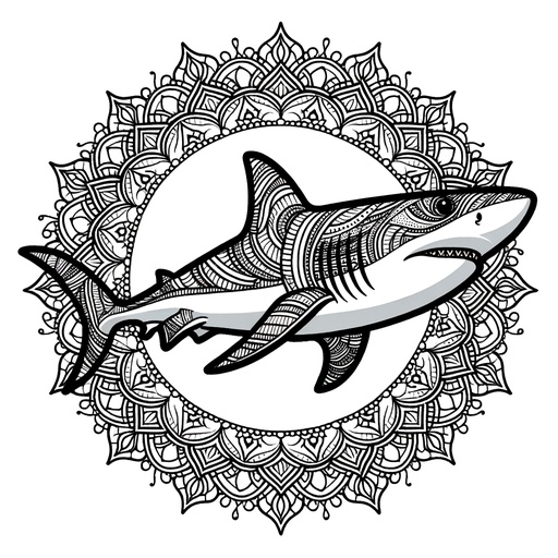 Mandala Bull Shark Coloring Page