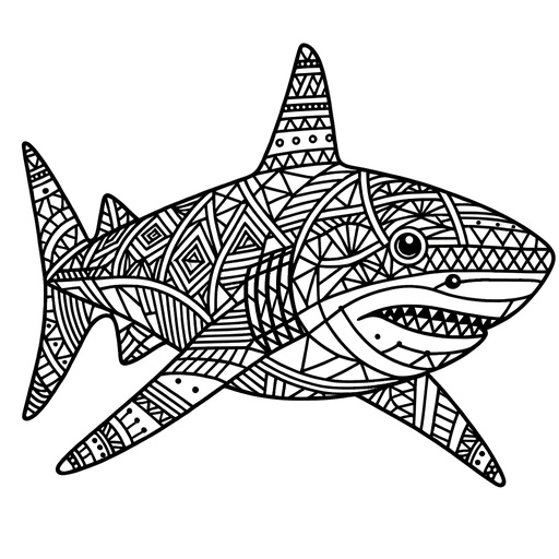 Geometric Bull Shark Coloring Page- 4 Free Printable Pages