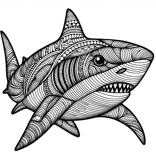 Zentangle Bull Shark Coloring Page