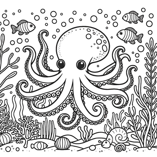 Underwater Octopus Coloring Page