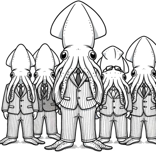 Giant Squid in Suits Coloring Page