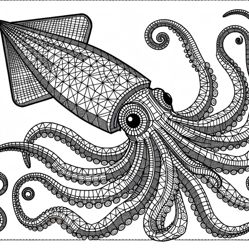 Geometric Giant Squid Coloring Page