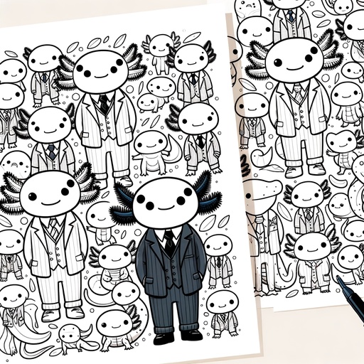 Axolotl in Suits Coloring Page