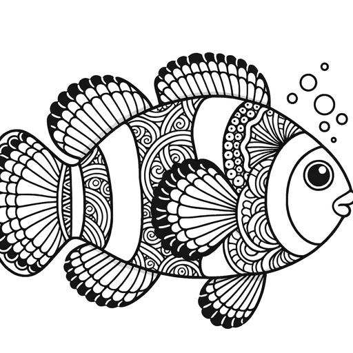 Zentangle Clownfish Coloring Page- 4 Free Printable Pages