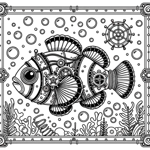 Steampunk Clownfish Coloring Page