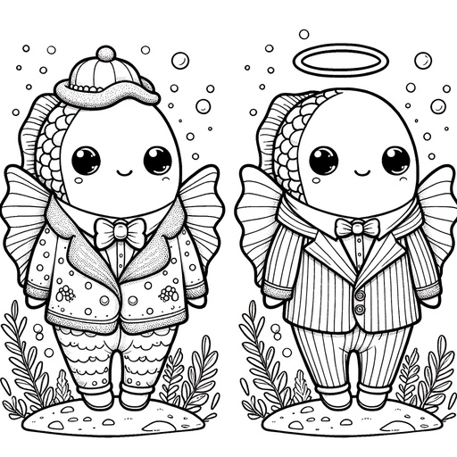 Angel Fish in Suits Coloring Page