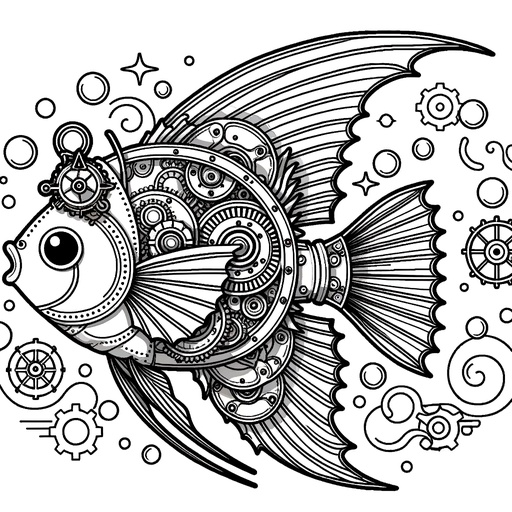 Steampunk Angel Fish Coloring Page