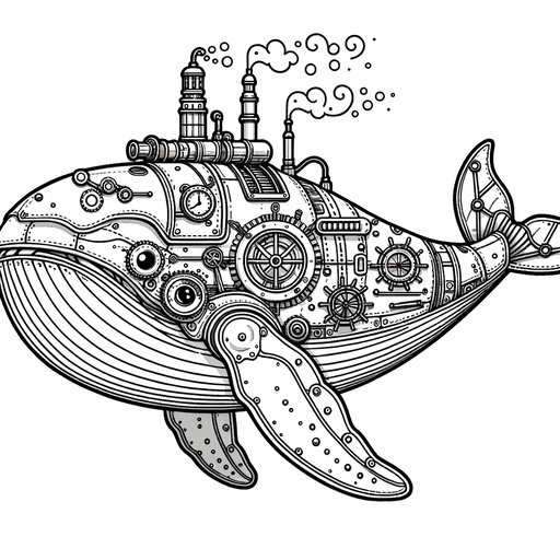 Steampunk Humpback Whale Coloring Page