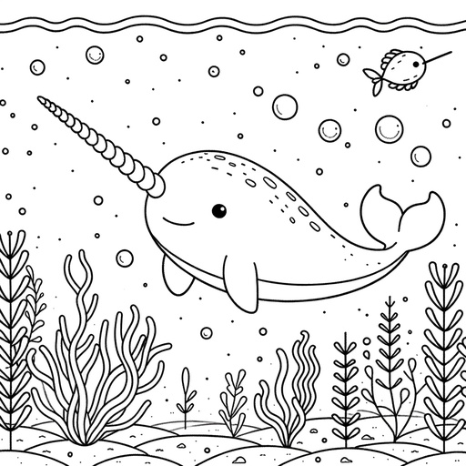 Underwater Narwhal Coloring Page