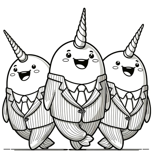 Narwhal in Suits Coloring Page