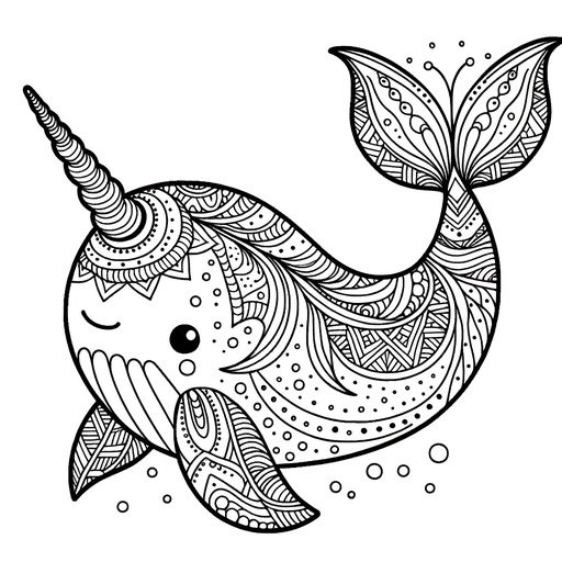 Zentangle Narwhal Coloring Page Free Printable Pages