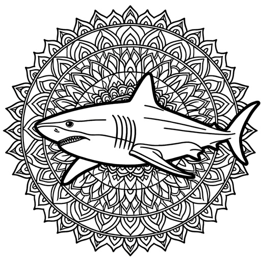 Mandala Great White Shark Coloring Page