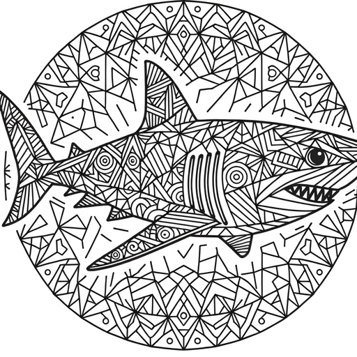 Geometric Great White Shark Coloring Page