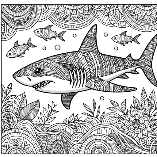 Zentangle Great White Shark Coloring Page