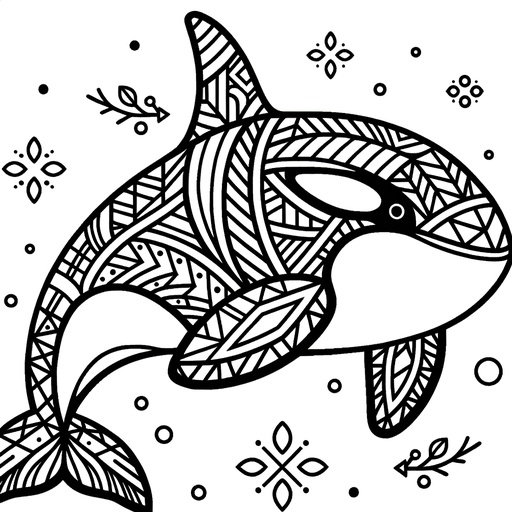 Geometric Killer Whale Coloring Page