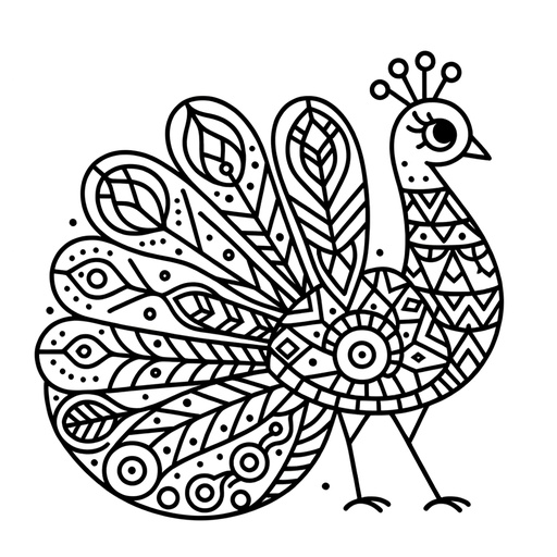 Geometric Peacock Coloring Page