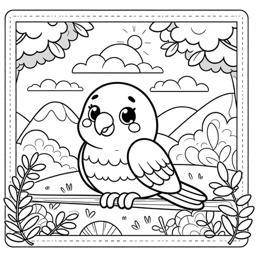 Parakeet in Nature Coloring Page