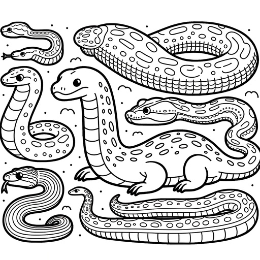 Anaconda with Jungle Friends Coloring Page