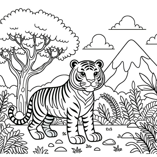 Tiger in Nature Coloring Page