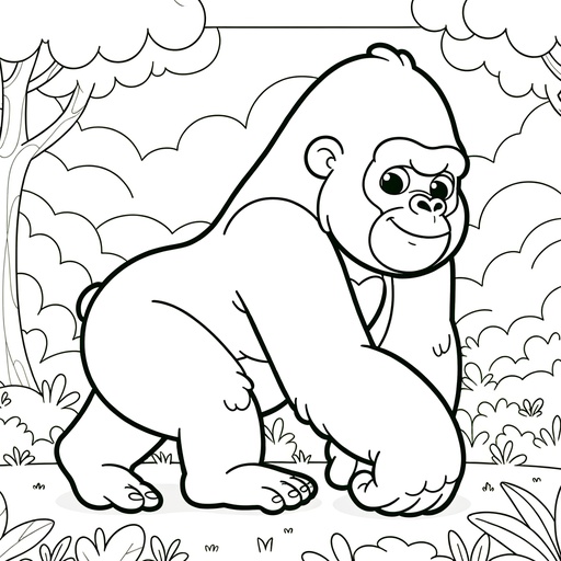 Gorilla in Nature Coloring Page