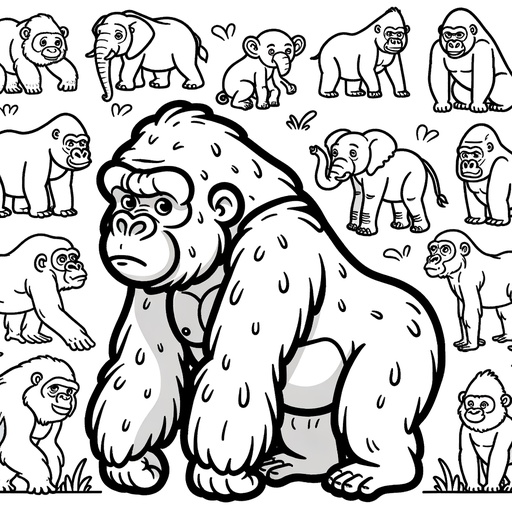 Gorilla with Jungle Friends Coloring Page