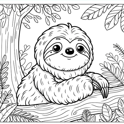 Sloth in Nature Coloring Page