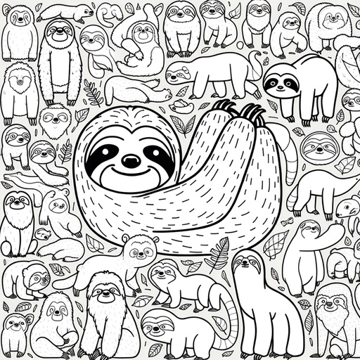 Sloth with Jungle Friends Coloring Page